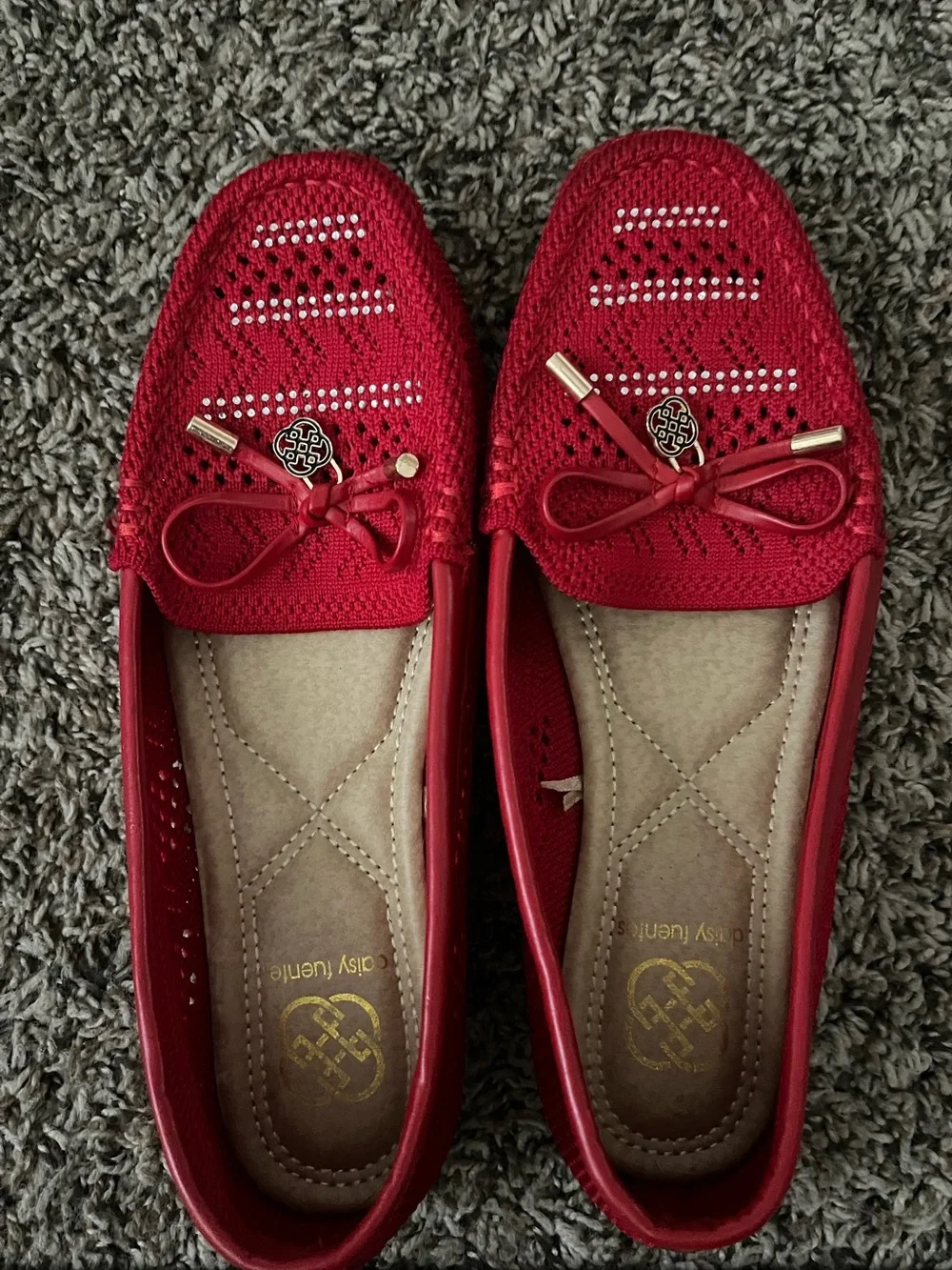 Red Women's Knit Bow Loafers